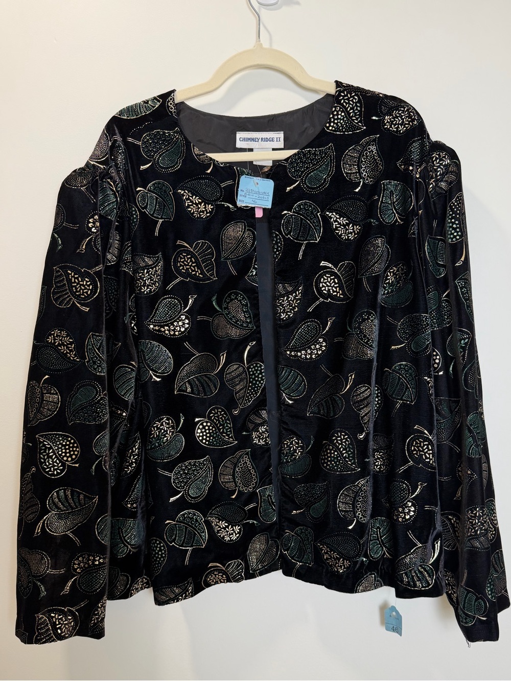Vintage Chimney Ridge II Velvet Leaf Print Evening Jacket Size 46